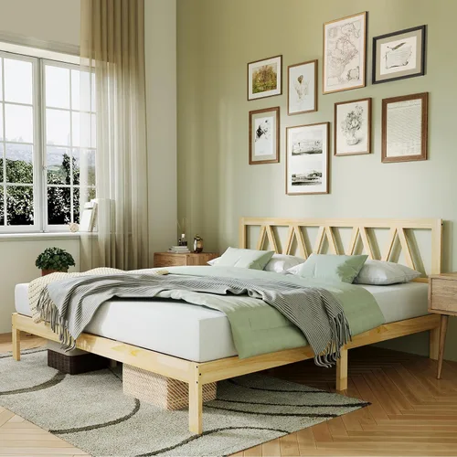 Vista 4 de Novilla Marco de Cama Tamaño King Marco de Cama King y Cabecero, Marcos de Cama King con Cabecero y Soporte de Listones de Madera, No Se Necesita