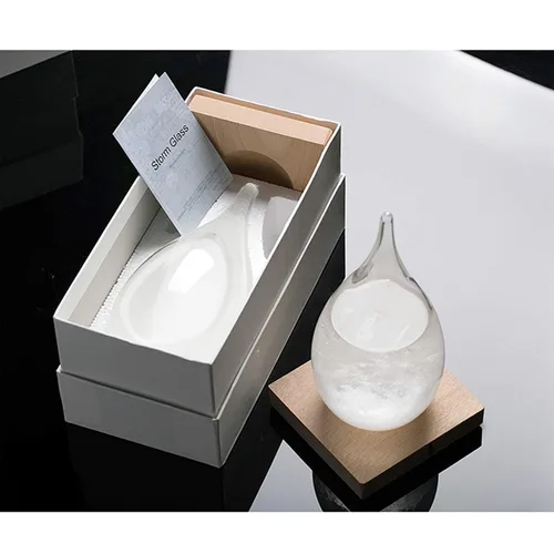 Vista 3 de Estación Meteorológica de Vidrio de Tormenta Enkrio Predictor del Clima Barómetro Botella con Base de Madera para Decoración del Hogar y Oficina