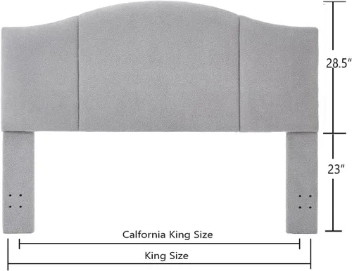 Vista 2 de 24KF Cabecera tapizada de tela de peluche suave, cabecera moderna con borde superior ondulado tamaño California King, 6033-K-Gris