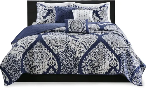 Vista 9 de Madison Park Vienna - Edredón reversible de algodón, diseño de costuras de lujo para todas las estaciones, colcha transpirable, fundas de almohada