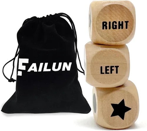 Juego de dados Left Right Center de 1 pulgada de madera con bolsa de cordón, fácil de almacenar y transportar, conveniente para viajar (3 piezas)