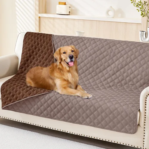 Vista 73 de Smiry Funda impermeable para cama de mascota, suave y lavable, para muebles, cama, sofá, reversible, a cuadros (30 x 53 pulgadas, color beige/beige)