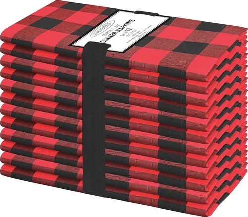 Vista 21 de Servilletas de tela Cotton Clinic 100% algodón grandes de 20 x 20 pulgadas, juego de 4, a cuadros de gingam - Servilletas de mesa suaves, duraderas