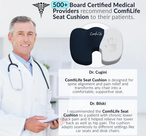 Vista 4 de ComfiLife Cojín de asiento de alta calidad, cojín 100% de espuma viscoelástica para silla de oficina, alivio de espalda (azul marino)