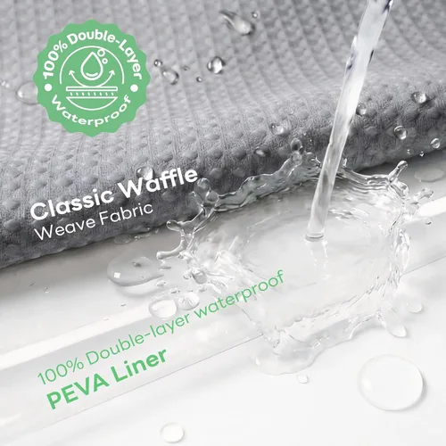 Vista 439 de Cortina de ducha de tela Dynamene verde oscuro - Cortinas de baño de tela de nido de abeja texturizadas resistentes, juego de cortinas de baño