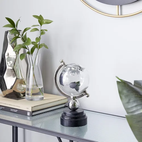 Vista 14 de Deco 79 Globo mundial de metal de aluminio con base de mármol, globo de escritorio 6 "x 6" x 11", azul