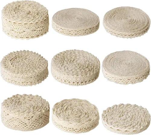 54 yardas de cinta de encaje beige vintage para costura y crochet, ribete de cinta para manualidades DIY, álbumes de recortes, suministros para boda