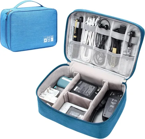 Vista 14 de SELLYFELLY Organizador de electrónica de viaje, universal, bolsa organizadora de cables, impermeable, accesorios electrónicos, estuches