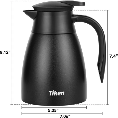 Vista 2 de Tiken Jarra térmica de café de 34 onzas, jarra de café aislada al vacío de acero inoxidable para mantener el calor, dispensador de bebidas de 1 Negro