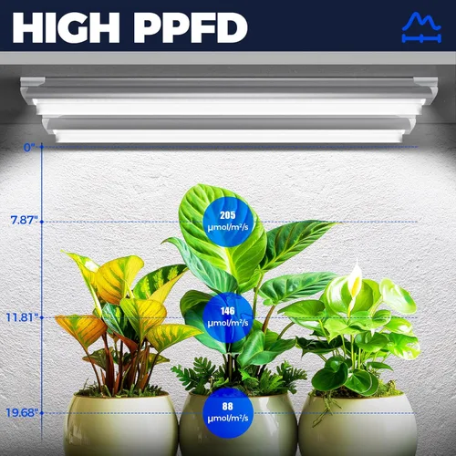 Vista 2 de Barrina Luces de Crecimiento, Lámparas de Crecimiento de Plantas de Espectro Completo Blancas de 2FT 5000K, 144W (6 x 24W, Equivalente a 800W)