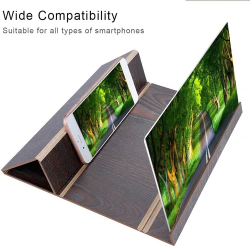 Vista 5 de flexman Lupa de pantalla de 12 pulgadas para smartphone, ampliadora de pantalla de protección ocular de madera, soporte plegable ligero para Marrón