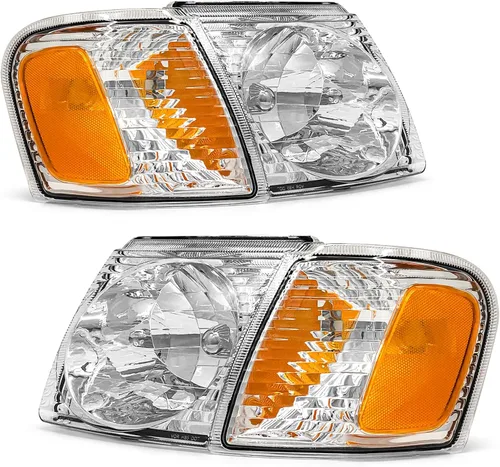 Vista 14 de Compatible con Ford 10, 11, 12, 13, 14, Mustang, carcasa negra, faros halógenos, reflector de esquina ámbar, repuesto lateral izquierdo y derecho