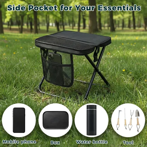 Vista 6 de Taburete plegable portátil – Silla plegable con bolsa de almacenamiento, bolsa convertible para transporte manos libres y soporta 265 libras