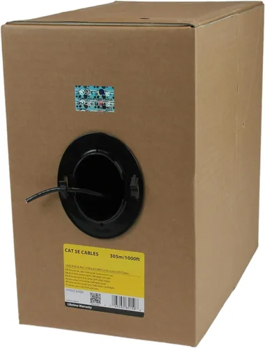 StarTech.com Cable Ethernet Cat 5e a granel, 1,000.0 ft, sólido, clasificación CMR, negro, cumple con la TAA