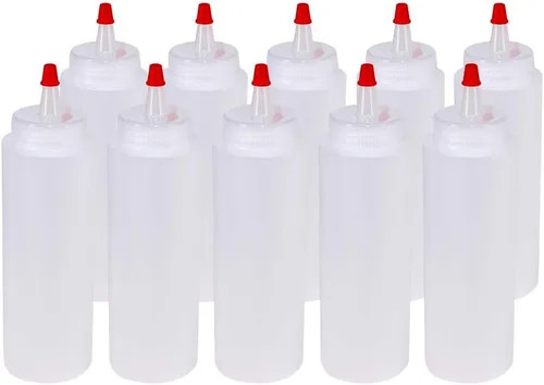 Paquete de 10 botellas de plástico de 8 onzas con tapas de punta roja para alimentos, manualidades, arte, multiusos
