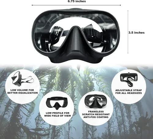 Vista 3 de Juego de máscara de buceo de gran angular HD y esnórquel de viaje, sin marco, vidrio templado, silicona suave de calidad, antivaho, resistente a