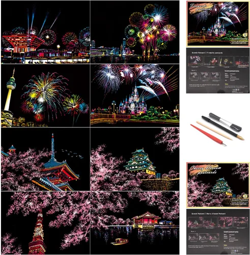 Postales artísticas de pintura de arco iris, arte para rascar y bosquejar para niños y adultos, pintura para raspar, regalo creativo, grabado de