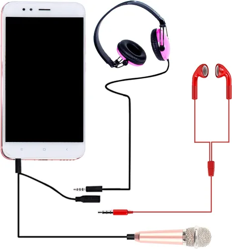 Vista 7 de 4 piezas mini micrófono mini karaoke micrófono para grabación de voz, micrófono portátil para chatear y cantar compatible con smartphone iPhone