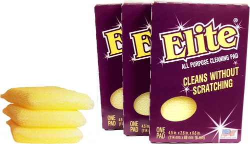 Elite Almohadilla de limpieza multiusos, 3 almohadillas (en caja individual), no raya, esponja para platos, fregador, esponjas para uso en cocina y