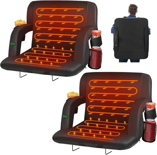 Vista 9 de DEXSO Portable Reclining Stadium Seat Chair with Padded Backrest & Adjustable Armrests – Set of 2 for Bleachers, Games, and Outdoor Events