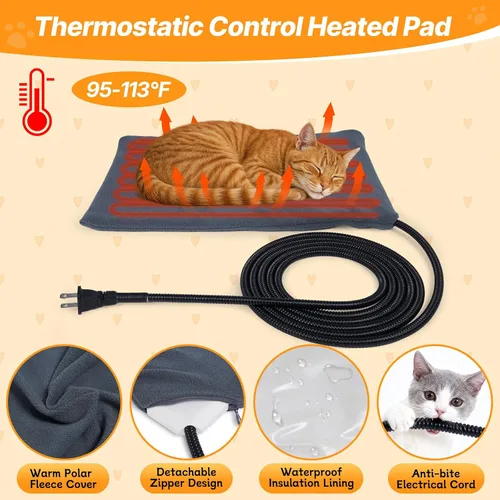 Vista 6 de FHTONGE Casa elevada para gatos con calefacción para gatos al aire libre en invierno, resistente a la intemperie, refugio para gatos con 2
