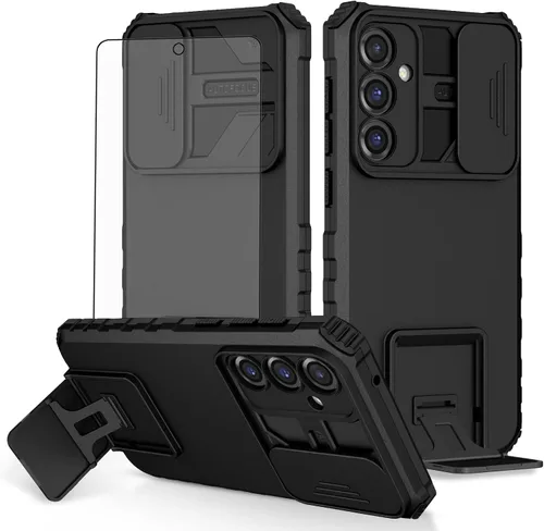 Asuwish Funda de teléfono para Samsung Galaxy S23 FE 5G con protector de pantalla de vidrio templado y cubierta deslizante para cámara deslizante,