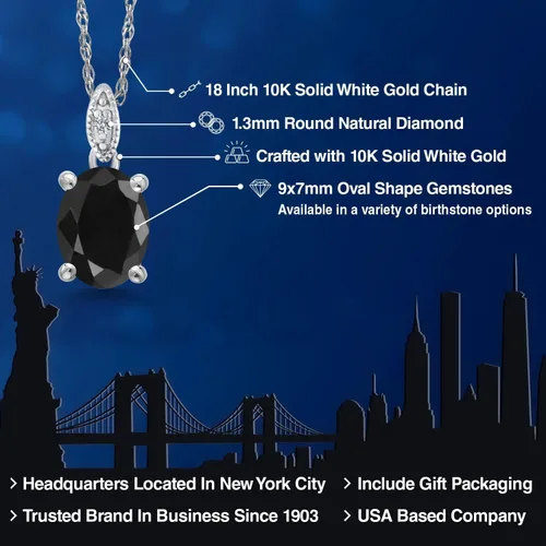 Vista 2 de Gem Stone King Collar ovalado de oro blanco de 10 quilates con piedra natal y diamantes para mujer con cadena de oro de 18 pulgadas