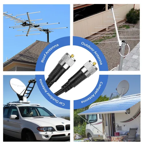 Vista 9 de Cable coaxial RG8x, Cable coaxial CB, 50 pies UHF PL259 macho a macho cables de antena CB de baja pérdida, 50 ohmios para radio HAM, analizador