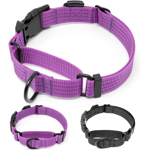 Vista 7 de Collar Martingale para perros de entrenamiento, 1 unidad, collares reflectantes ajustables con hebilla, sin tirones, evita que se resbalen para Negro