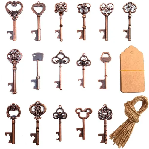 Assorted Extra Large Key Bottle Openers,Vintage Skeleton Key Bottle Opener, Beer Openers Personalized Gift with Tag and Twine for Kitchen Wedding