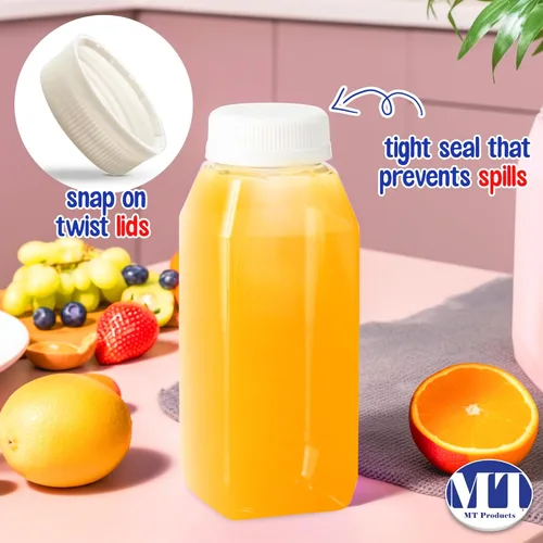 Vista 7 de 8 Oz. Empty Clear PET botellas plásticas de jugo con tapa por MT Products - Set de 12 botellas y 12 tapas