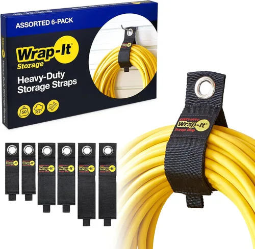Wrap-It, correas con gancho y bucle para almacenamiento, ideal para organizar cables de extensión, tubos, cuerda, luces; para el hogar, la cochera,