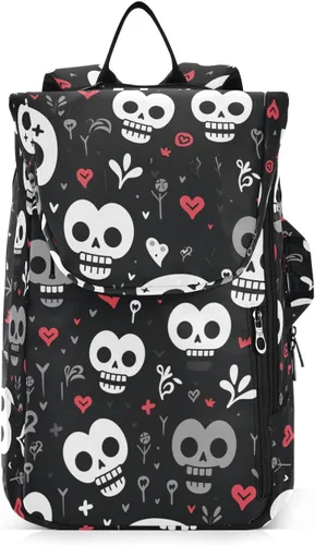 Tennis Racket Ball Backpack Water Resistant Funny Skull Heart Black 3 Rackets Badminton Bag Case for Tennis, Badminton, Pickleball bolsa para