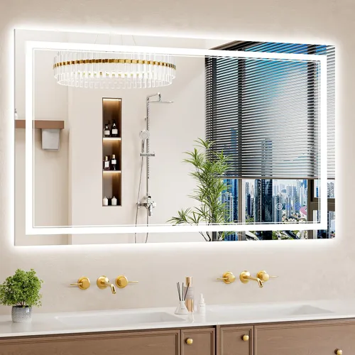 Vista 15 de Espejo de baño LED de 30 x 40 pulgadas con luces, antiniebla, retroiluminado + luz frontal, regulable, espejo de tocador LED para pared, espejo