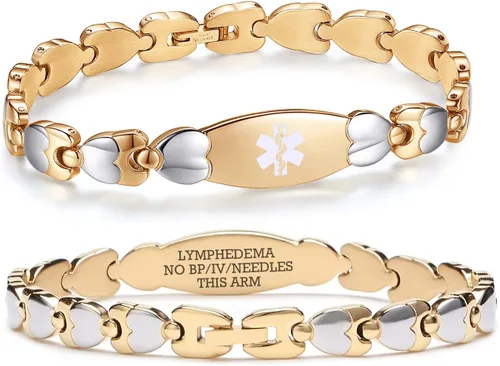 Vista 66 de LinnaLove Pulsera de identificación médica de doble corazón para mujeres 7 1/2 pulgadas de acero inoxidable de moda pulseras de alerta médica