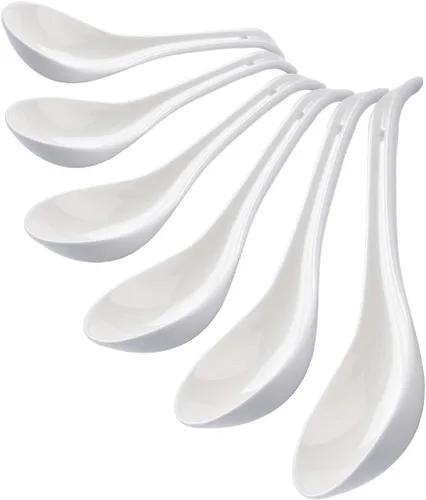 Vista 7 de Juego de 4 cucharas de sopa asiáticas, cucharas de ramen, cucharas de cerámica de 6.6 pulgadas, cucharas de sopa chinas/japonesas para Pho