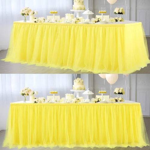 Vista 28 de Suppromo Pack de 2 faldas de mesa de tul azul de 6 pies para mesas rectangulares o redondas, mantel de tul azul para baby shower, cumpleaños