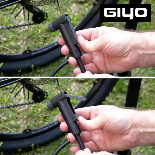 Vista 7 de GIYO Bomba de piso para bicicleta – Calibre de doble escala de 3 pulgadas – carretera y MTB Funcionamiento con una sola mano – Válvula inteligente