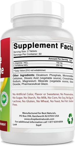 Best Naturals L-Arginina L-Ornitina - 1000mg y L-citrulina 1500mg