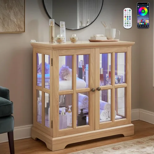 Vista 11 de Gabinete de acento LED Curio de 32 pulgadas de alto con 7 luces de color para coleccionables, gabinete de almacenamiento moderno con puertas