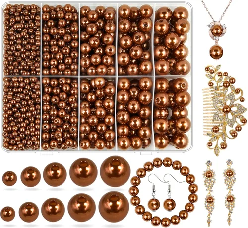 Vista 38 de Perlas de Perla Negra para Hacer Joyas, 1750 piezas de Perla Negra para Manualidades con Agujero de 4 mm 6 mm 8 mm 10 mm 12 mm Perla Espaciadora