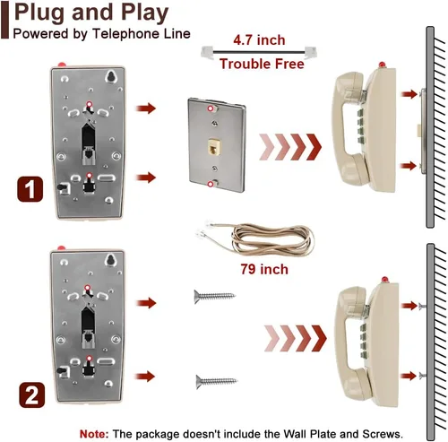 Vista 6 de HTMengt - Teléfono de pared tradicional con campana de metal, teléfono de pared clásico 2554 (compatible con audífonos), teléfono de pared retro
