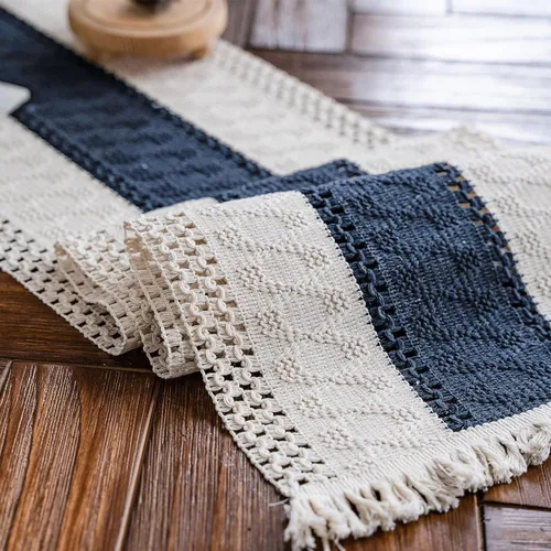 Vista 10 de Alynsehom Camino de mesa de macramé, color beige crema, bohemio, con borlas, camino de mesa de algodón tejido a mano, camino de mesa rústico