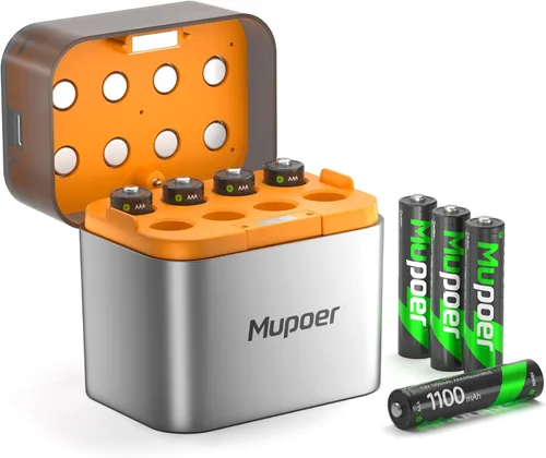 Vista 10 de Mupoer Paquete de 4 baterías AAA recargables, pilas recargables AAA de 1100 mAh NiMH, batería triple A recargable de 1.2 V, pilas recargables AAA
