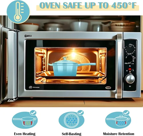 Vista 7 de E-far Cacerola de hierro fundido esmaltado con tapa, cacerola para horno holandés de 1 cuarto de galón, mini olla para salsa para cocinar, hervir