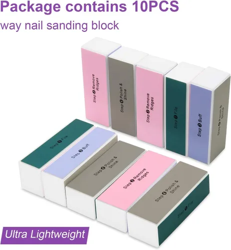 Vista 3 de AHIER - Bloque pulidor de uñas, 10 unidades, 4 vías, colorido, pulidor de brillo, lima de uñas, lima de manicura, limas de lijado