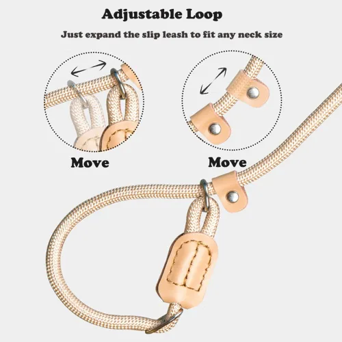 Vista 3 de Correa para perro con correa deslizante y gancho a presión, ajustable, resistente de 1/2 pulgadas x 5 pies, cuerda trenzada duradera sin tirones