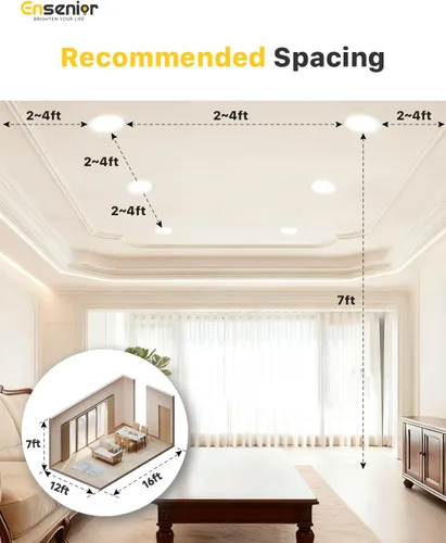 Vista 8 de Ensenior - Paquete de 20 luces LED empotrables de 4 pulgadas para techo, regulables, 2700K-5000K, 5CCT, 750LM, 9W, 120V, luz de oblea sin carcasa