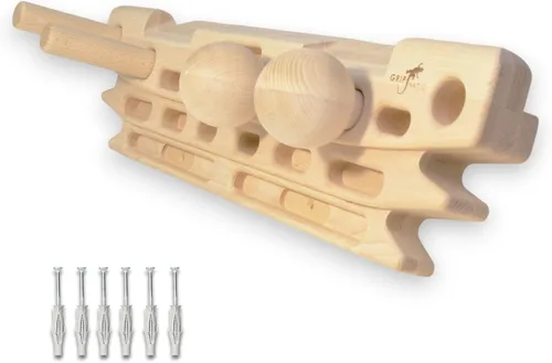 Vista 9 de FingerPeg 1.0 Hangboard – Tabla de entrenamiento de fingerboard para escalada con barras de dominadas – Elegante tabla de escalada de madera