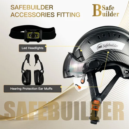 Vista 3 de SAFEBUILDER Casco de seguridad de construcción con visera incorporada Casco duro ABS con visera Ventilación ajustable Casco de trabajo Protección